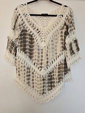 Vivid - (Plus-Size) Bohemian Hippie Tie-Dye Crochet Knit Whimsical Top